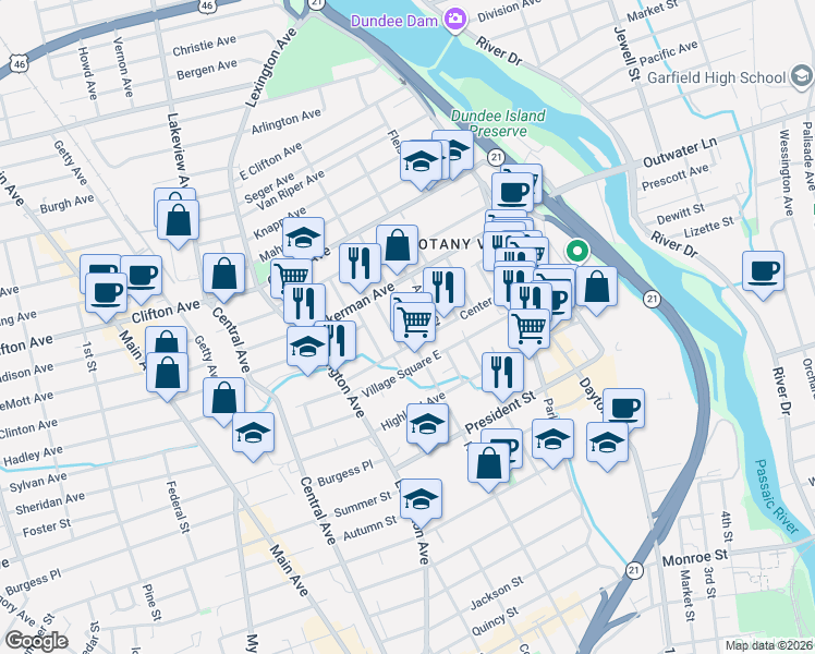 map of restaurants, bars, coffee shops, grocery stores, and more near 15 Holden Street in Clifton