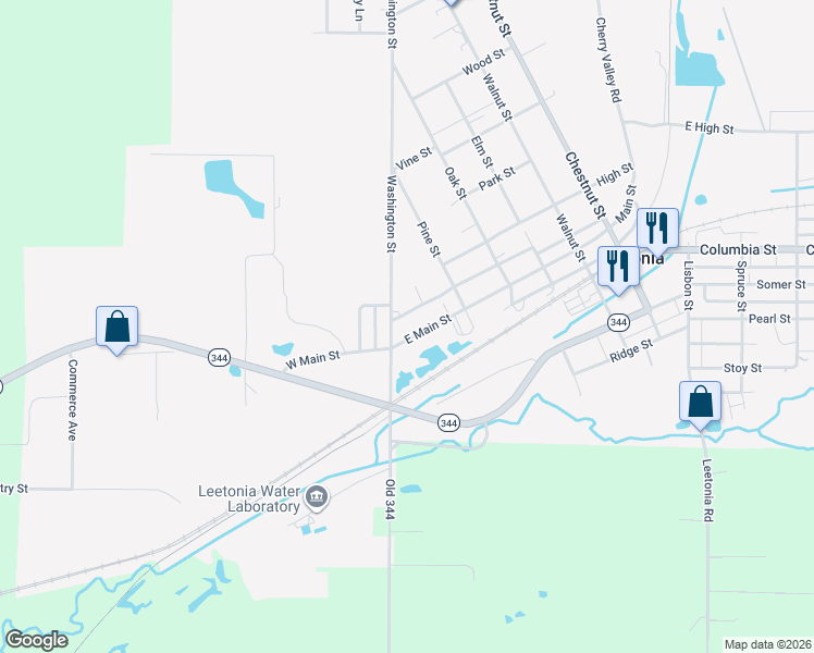 map of restaurants, bars, coffee shops, grocery stores, and more near 8 Washington Street in Leetonia
