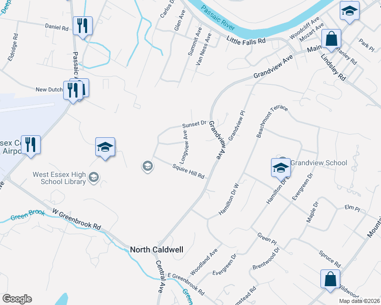 map of restaurants, bars, coffee shops, grocery stores, and more near 10 Longview Avenue in Caldwell