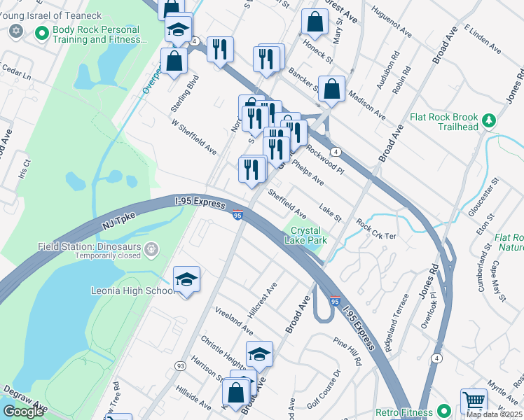 map of restaurants, bars, coffee shops, grocery stores, and more near 78 Knapp Place in Englewood