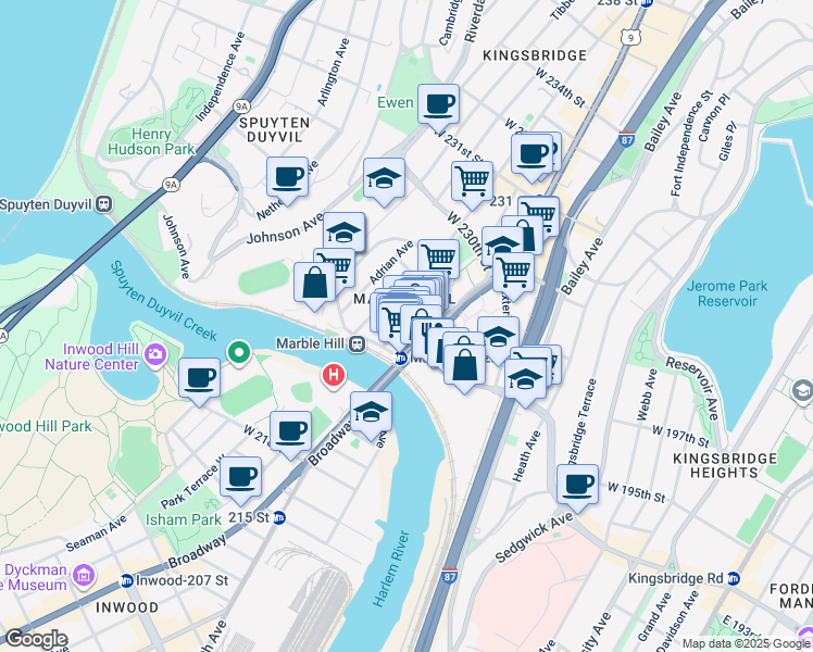 map of restaurants, bars, coffee shops, grocery stores, and more near 5215 U.S. 9 in New York