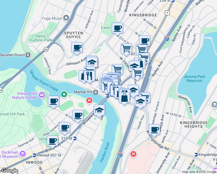 map of restaurants, bars, coffee shops, grocery stores, and more near 5215 U.S. 9 in New York