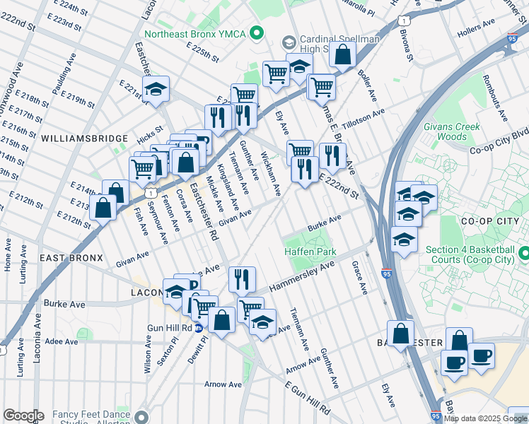 map of restaurants, bars, coffee shops, grocery stores, and more near 1730 Sexton Place in The Bronx