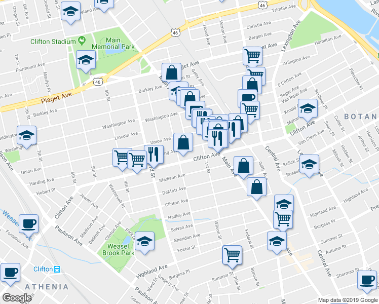 map of restaurants, bars, coffee shops, grocery stores, and more near 380 Clifton Avenue in Clifton