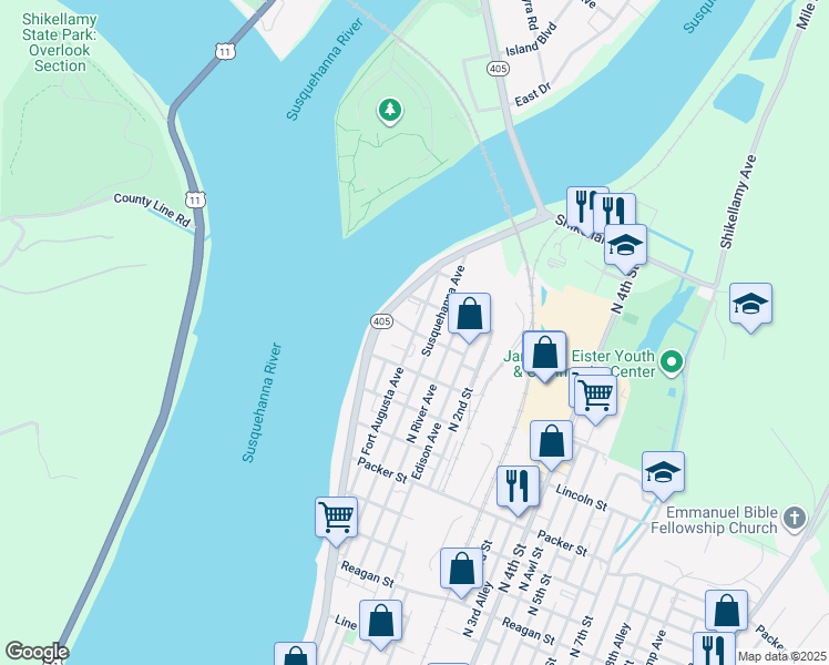 map of restaurants, bars, coffee shops, grocery stores, and more near 1198 Fort Augusta Ave in Sunbury