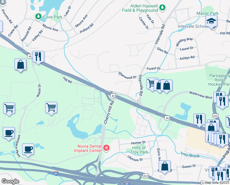 map of restaurants, bars, coffee shops, grocery stores, and more near 49 Bloomfield Avenue in Mountain Lakes