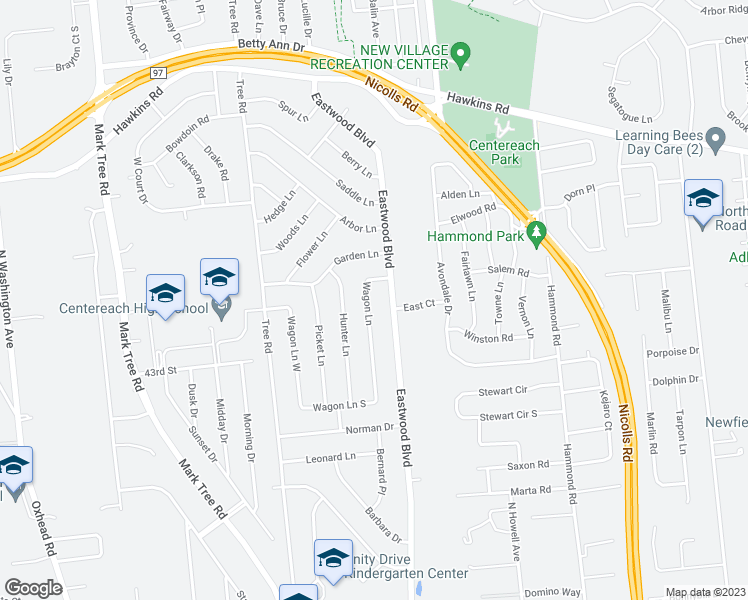 map of restaurants, bars, coffee shops, grocery stores, and more near 11 Wagon Lane in Centereach