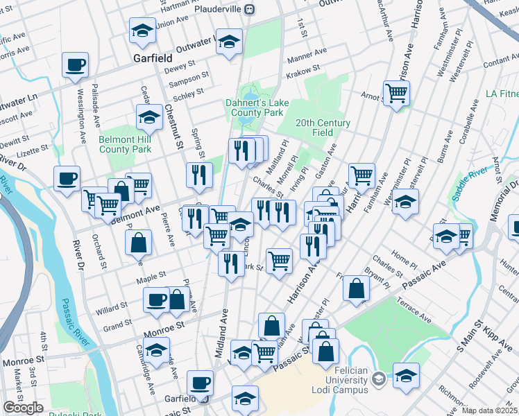 map of restaurants, bars, coffee shops, grocery stores, and more near 11 Irving Place in Garfield