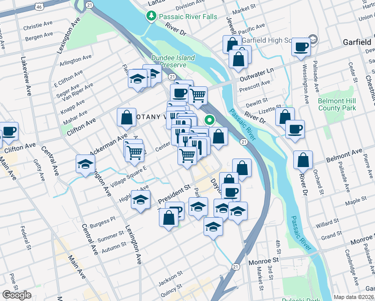 map of restaurants, bars, coffee shops, grocery stores, and more near 1 Forstmann Court in Clifton