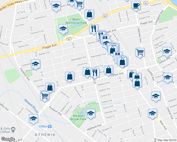 map of restaurants, bars, coffee shops, grocery stores, and more near 180 Harding Avenue in Clifton