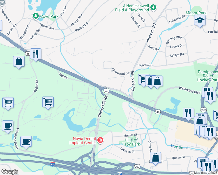 map of restaurants, bars, coffee shops, grocery stores, and more near 49 Bloomfield Avenue in Mountain Lakes
