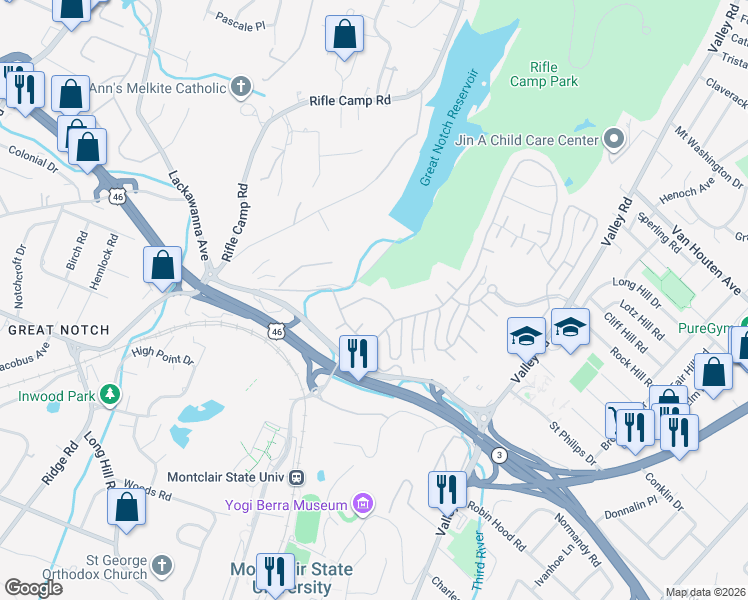 map of restaurants, bars, coffee shops, grocery stores, and more near 4 Quarry Drive in Woodland Park