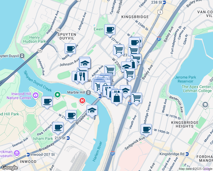 map of restaurants, bars, coffee shops, grocery stores, and more near 5215 U.S. 9 in New York