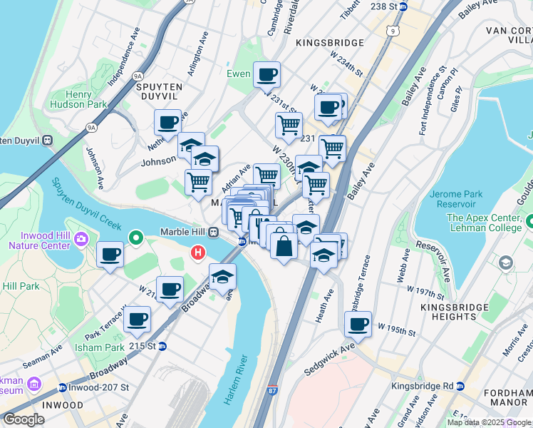 map of restaurants, bars, coffee shops, grocery stores, and more near 5215 U.S. 9 in New York