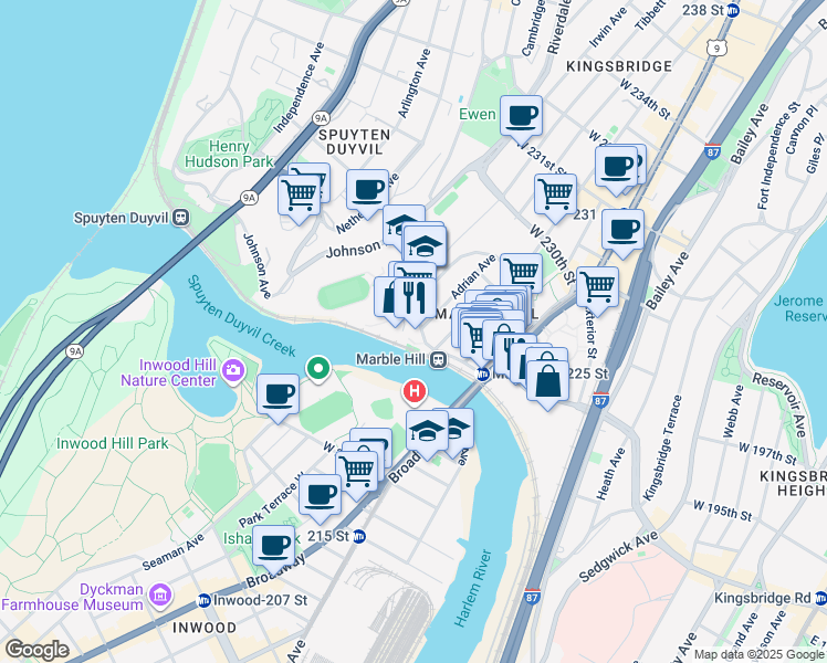 map of restaurants, bars, coffee shops, grocery stores, and more near in New York