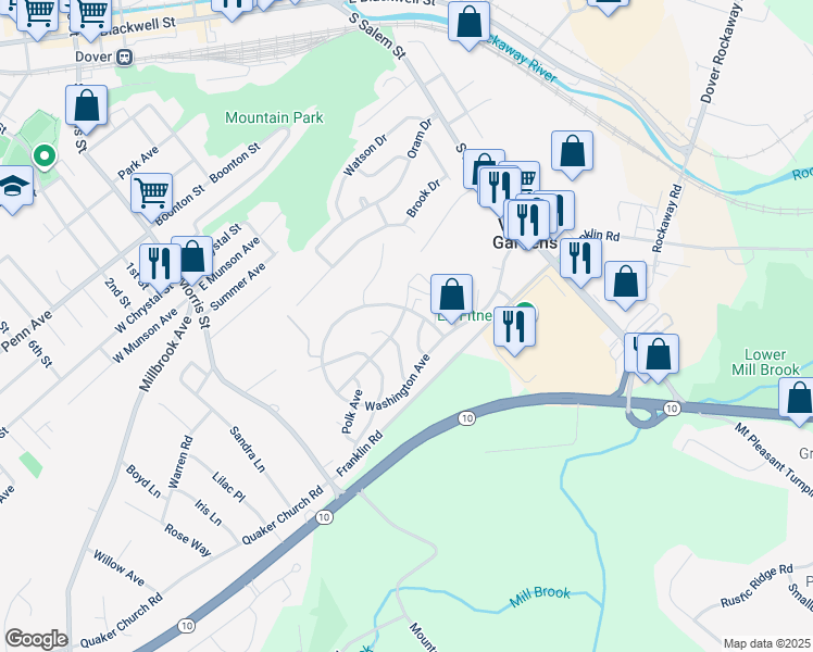 map of restaurants, bars, coffee shops, grocery stores, and more near 11 Jefferson Avenue in Dover
