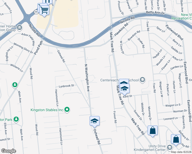 map of restaurants, bars, coffee shops, grocery stores, and more near 199 North Washington Avenue in Centereach