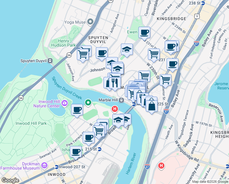 map of restaurants, bars, coffee shops, grocery stores, and more near in New York