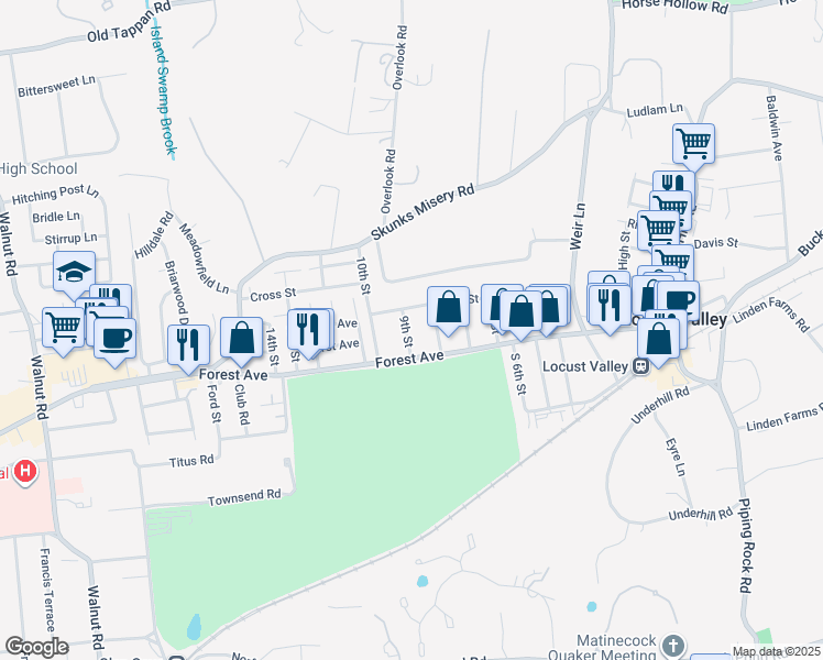 map of restaurants, bars, coffee shops, grocery stores, and more near 310-316 Forest Avenue in Locust Valley