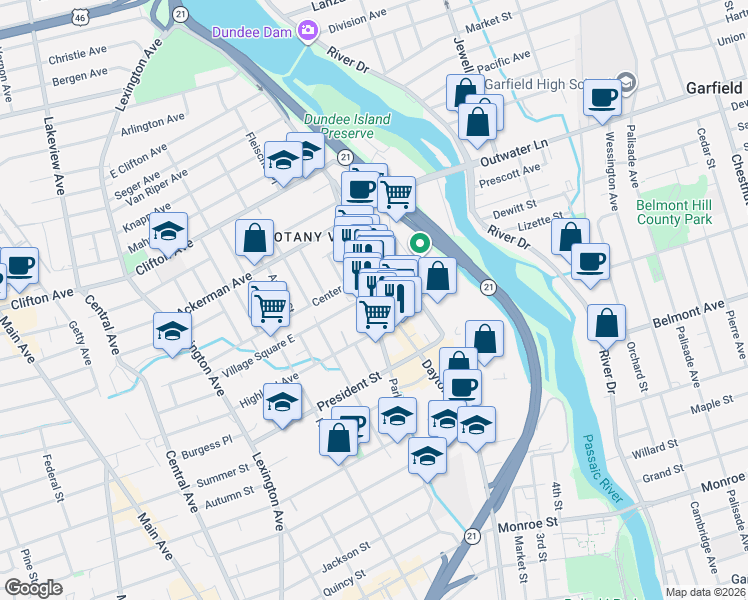 map of restaurants, bars, coffee shops, grocery stores, and more near 1 Forstmann Court in Clifton