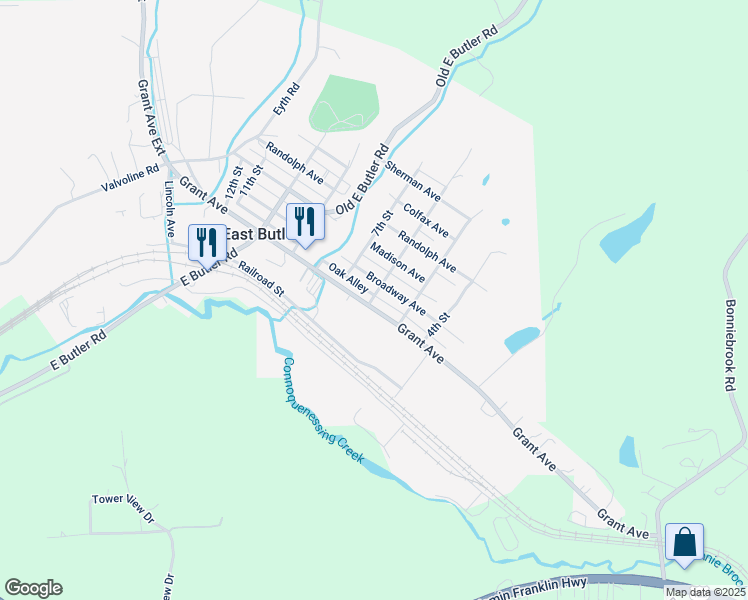 map of restaurants, bars, coffee shops, grocery stores, and more near in East Butler