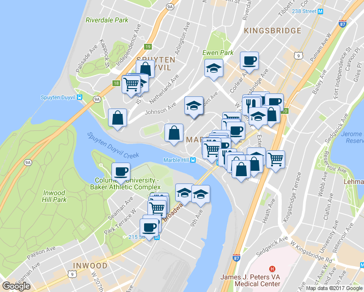 map of restaurants, bars, coffee shops, grocery stores, and more near in New York