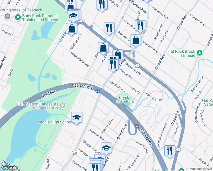 map of restaurants, bars, coffee shops, grocery stores, and more near 78 Knapp Place in Englewood
