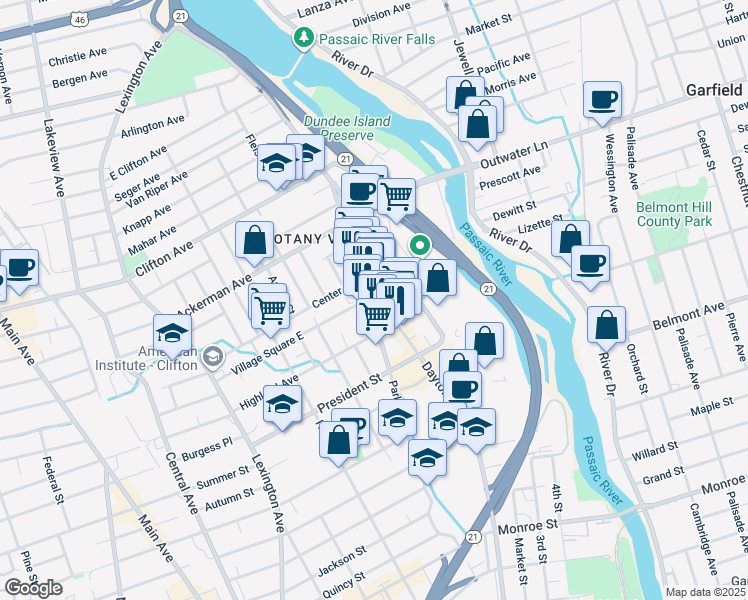 map of restaurants, bars, coffee shops, grocery stores, and more near 1 Forstmann Court in Clifton