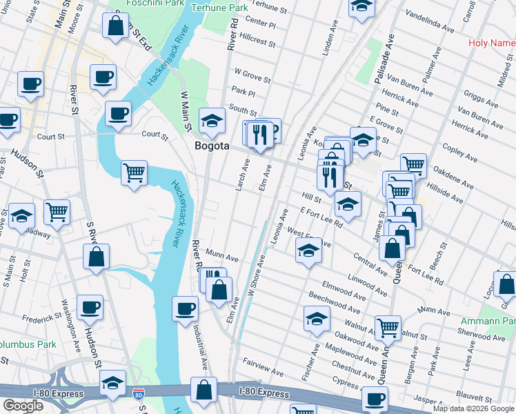 map of restaurants, bars, coffee shops, grocery stores, and more near 200 West Shore Avenue in Bogota