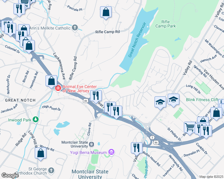 map of restaurants, bars, coffee shops, grocery stores, and more near 4 Quarry Drive in Woodland Park