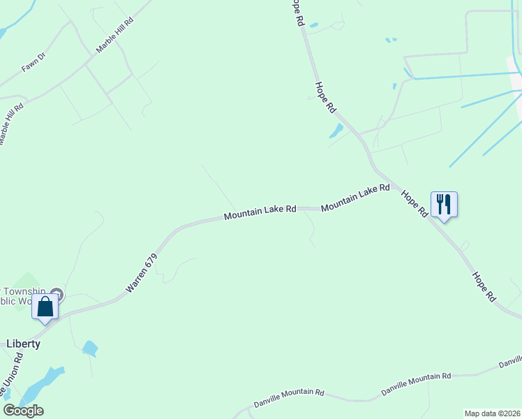 map of restaurants, bars, coffee shops, grocery stores, and more near 413 Mountain Lake Road in Liberty