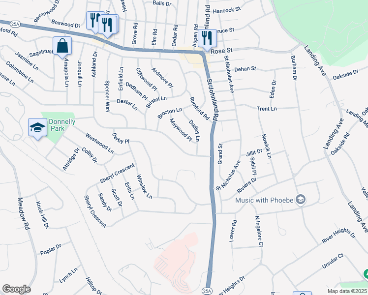 map of restaurants, bars, coffee shops, grocery stores, and more near 10 Maywood Place in Kings Park