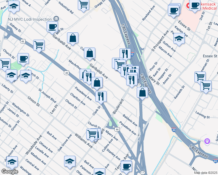 map of restaurants, bars, coffee shops, grocery stores, and more near 406 Garibaldi Avenue in Lodi
