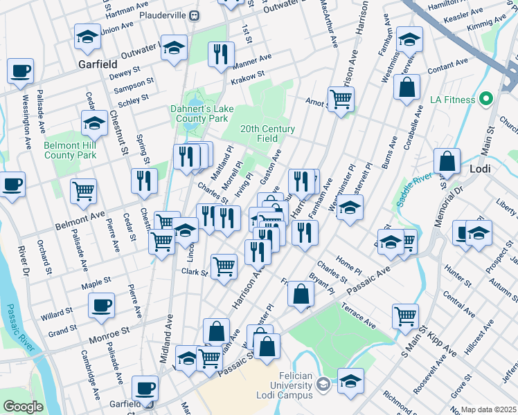 map of restaurants, bars, coffee shops, grocery stores, and more near 122 Gaston Avenue in Garfield