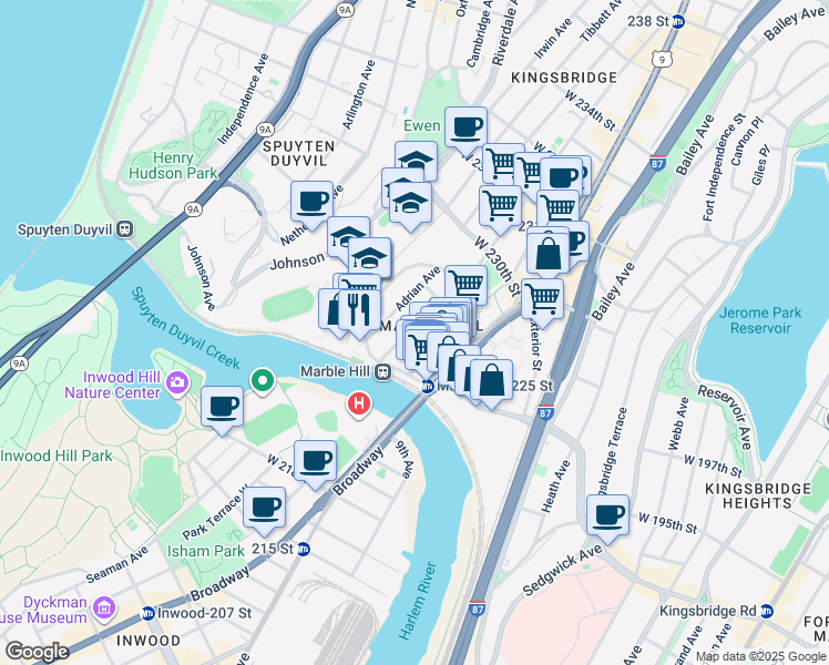 map of restaurants, bars, coffee shops, grocery stores, and more near in New York