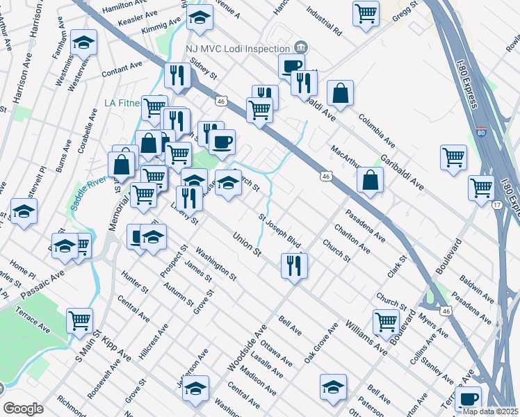 map of restaurants, bars, coffee shops, grocery stores, and more near 8 Christie Street in Lodi