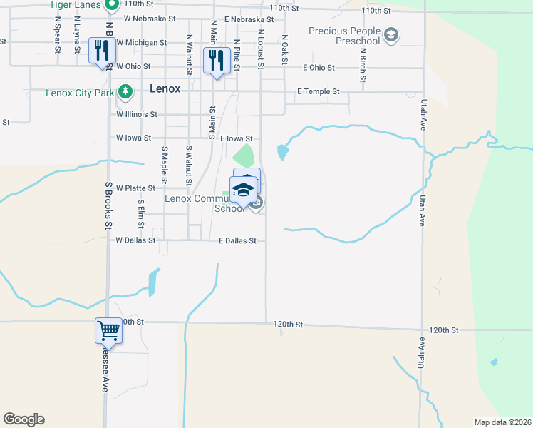 map of restaurants, bars, coffee shops, grocery stores, and more near 597 South Locust Street in Lenox