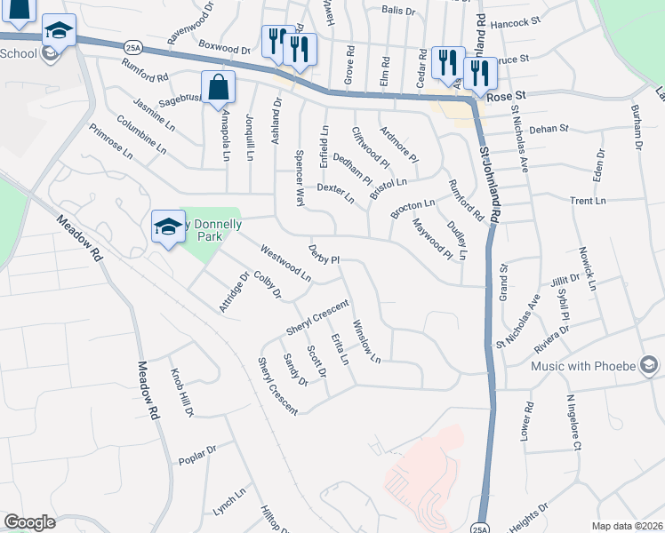 map of restaurants, bars, coffee shops, grocery stores, and more near 2 Winslow Lane in Kings Park