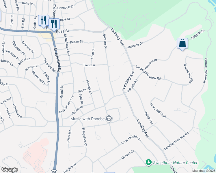 map of restaurants, bars, coffee shops, grocery stores, and more near 1 Burham Court in Smithtown