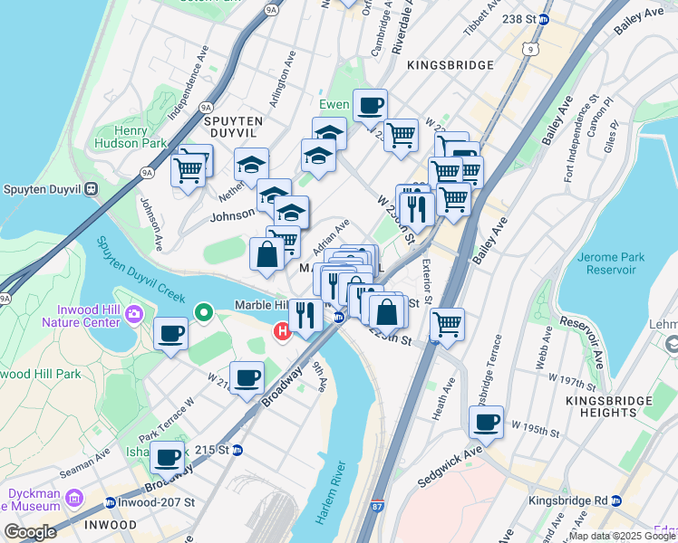 map of restaurants, bars, coffee shops, grocery stores, and more near in New York