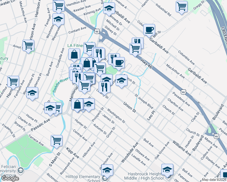 map of restaurants, bars, coffee shops, grocery stores, and more near 12 Massey Street in Lodi