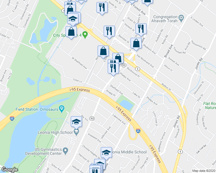map of restaurants, bars, coffee shops, grocery stores, and more near 48 Sheffield Avenue in Englewood