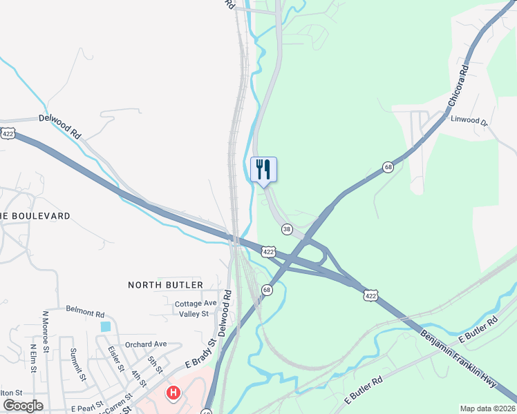 map of restaurants, bars, coffee shops, grocery stores, and more near 127 Oneida Valley Rd in Butler