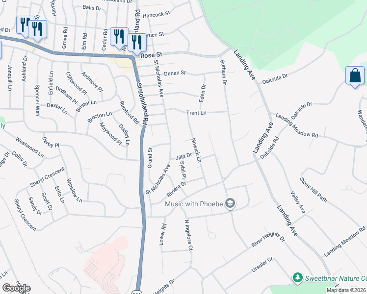 map of restaurants, bars, coffee shops, grocery stores, and more near 7 Henlee Court in Smithtown