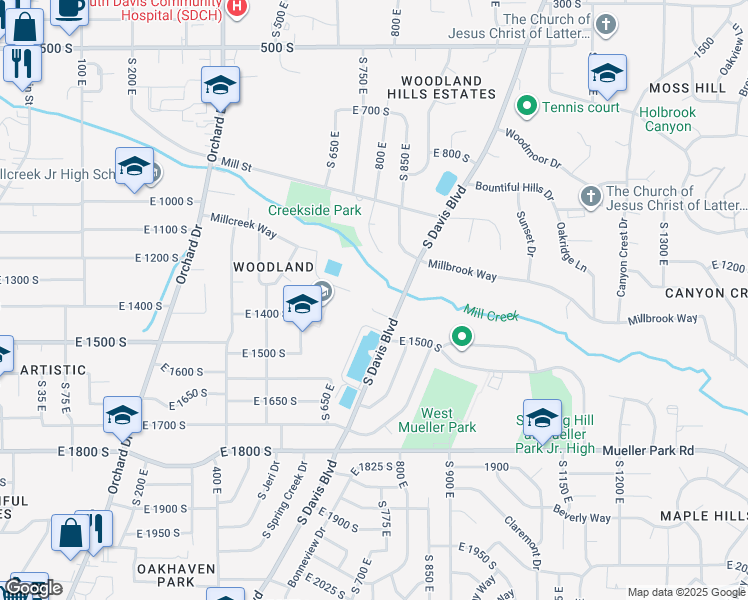 map of restaurants, bars, coffee shops, grocery stores, and more near 795 Abby Lane in West Bountiful