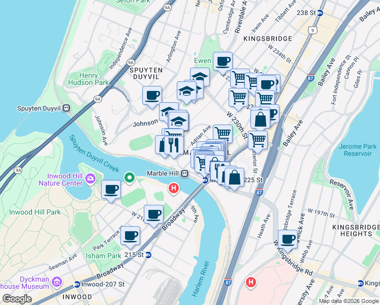 map of restaurants, bars, coffee shops, grocery stores, and more near in New York