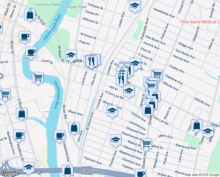 map of restaurants, bars, coffee shops, grocery stores, and more near 20 Hill Street in Bogota