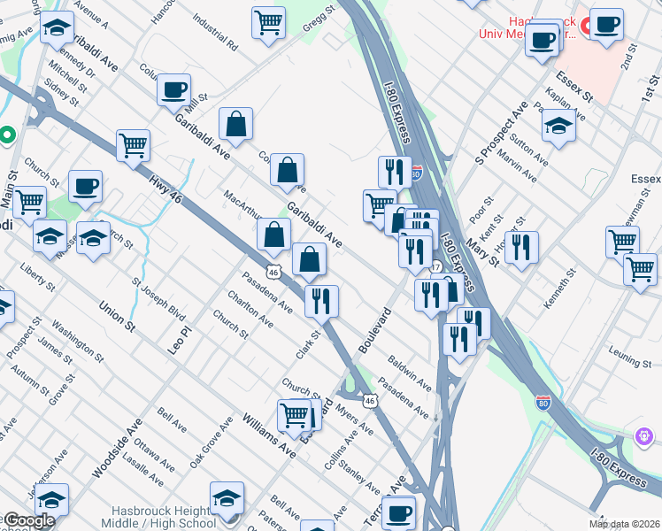 map of restaurants, bars, coffee shops, grocery stores, and more near 406 Garibaldi Avenue in Lodi