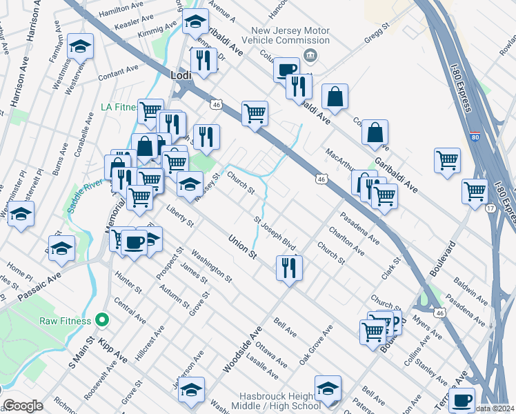 map of restaurants, bars, coffee shops, grocery stores, and more near 8 Christie Street in Lodi