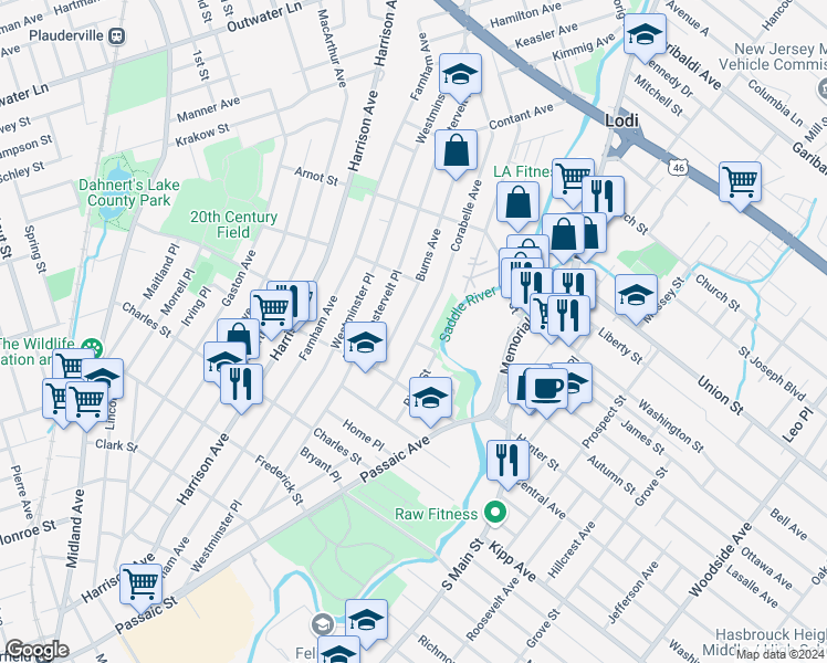 map of restaurants, bars, coffee shops, grocery stores, and more near 55 Corabelle Avenue in Lodi